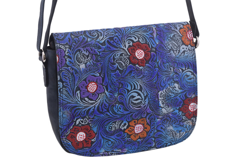 Dámska kožená crossbody kabelka modrá 450112