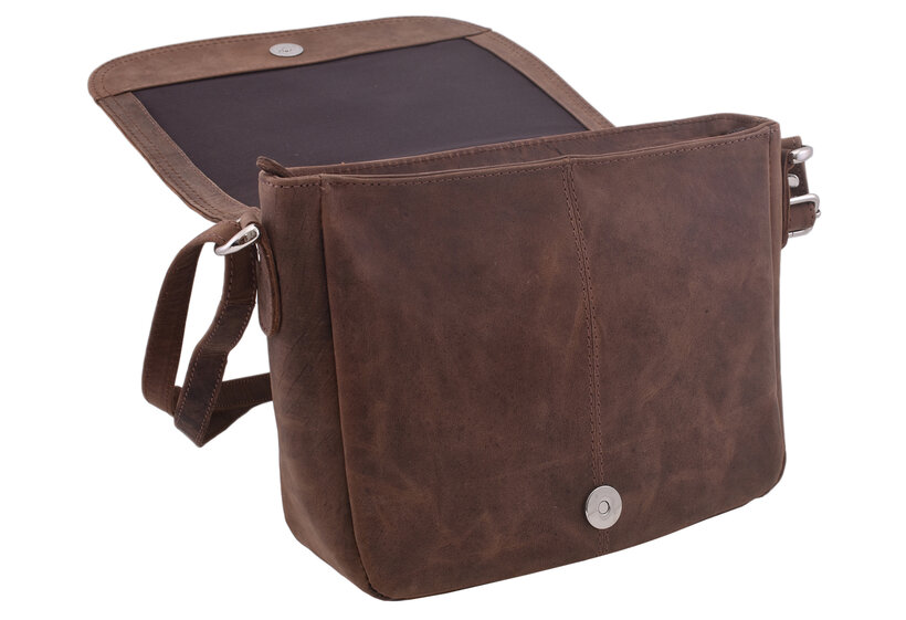 Dámska kožená crossbody kabelka tmavohnedá 250112
