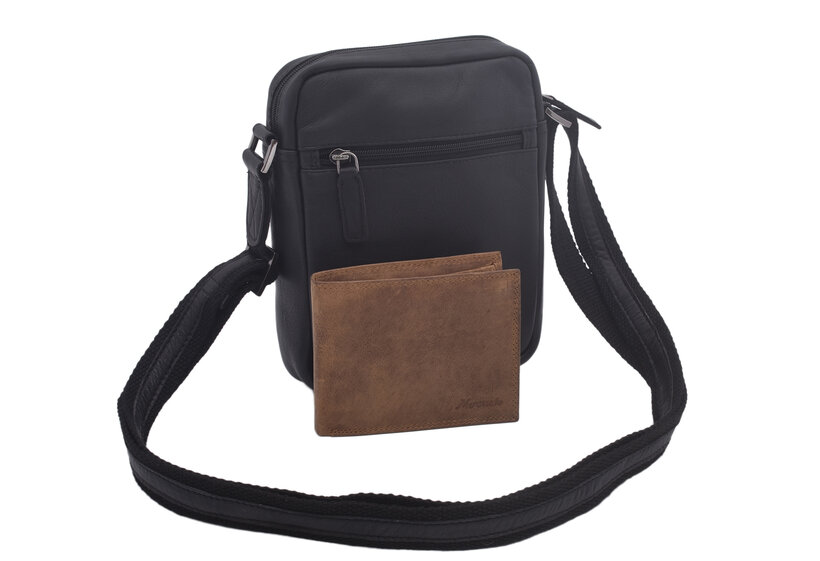 Pánske kožené crossbody čierna nappa V 250586