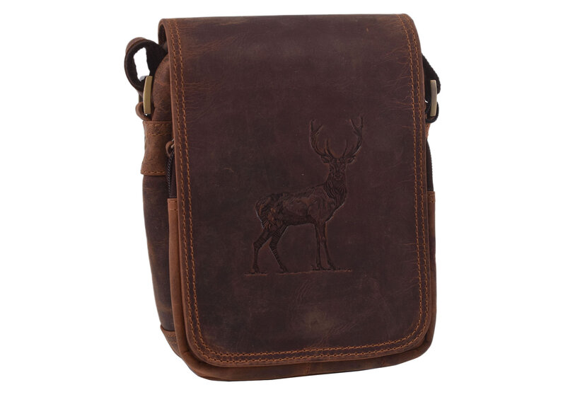 Pánske kožené crossbody tmavohnedý hunter embos jeleň celý 250591