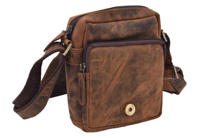 Pánske kožené crossbody tmavohnedý hunter embos medveď 250591