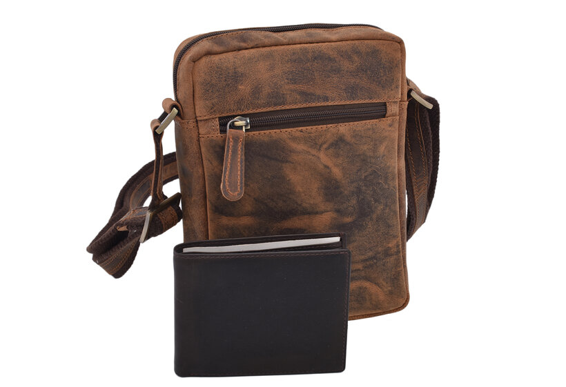 Pánske kožené crossbody tmavohnedý hunter V 250586