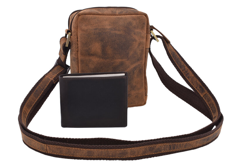 Pánske kožené crossbody tmavohnedý hunter V 250588
