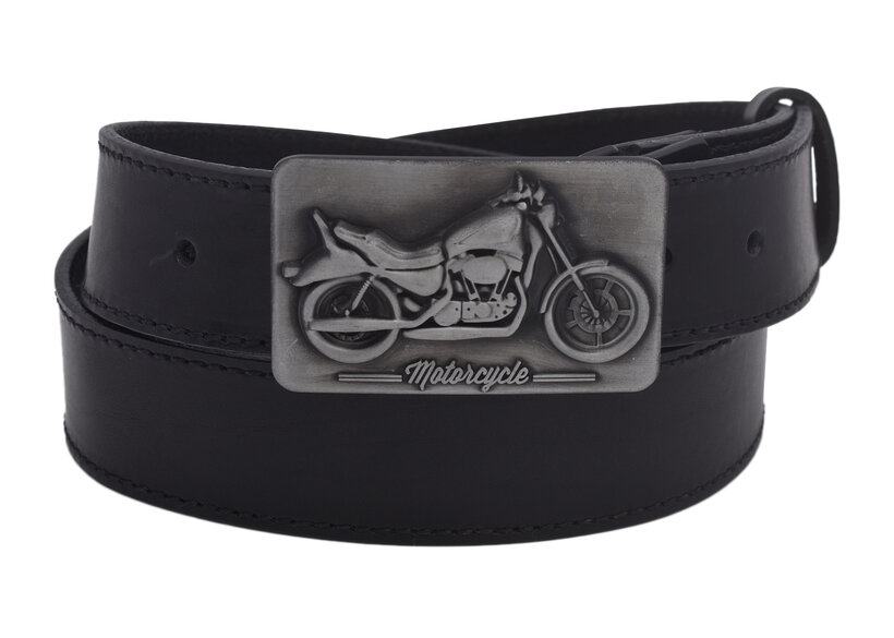 Pánsky kožený opasok 740-40-108 čierny šitý pracka Motorcycle