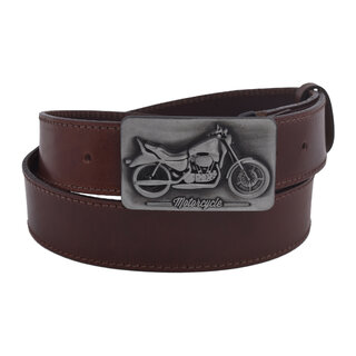 Pánsky kožený opasok 740-40-109 tmavohnedý prešitý pracka Motorcycle